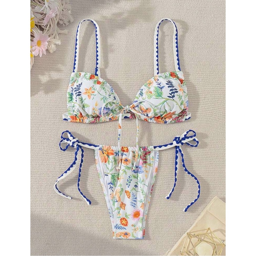 SHEIN Floral Print Bikini - Blue and White